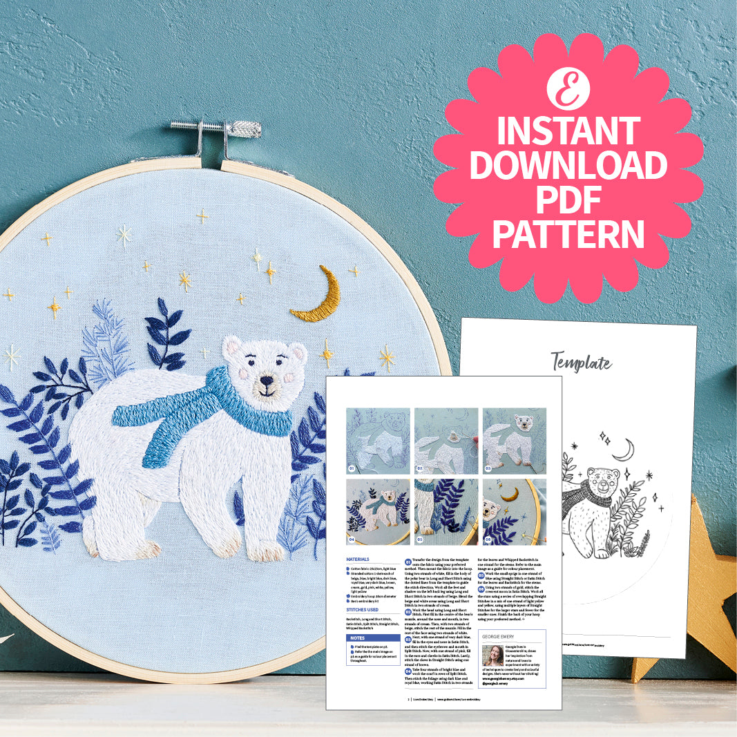 Arctic Explorer Polar Bear Hoop Embroidery Pattern PDF