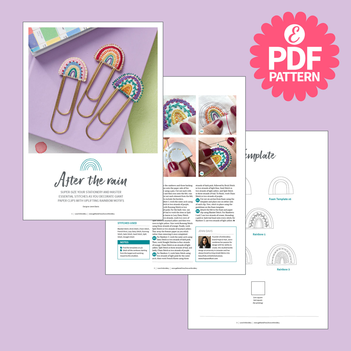 Rainbow Paper Clip Decals Embroidery Motifs Pattern PDF