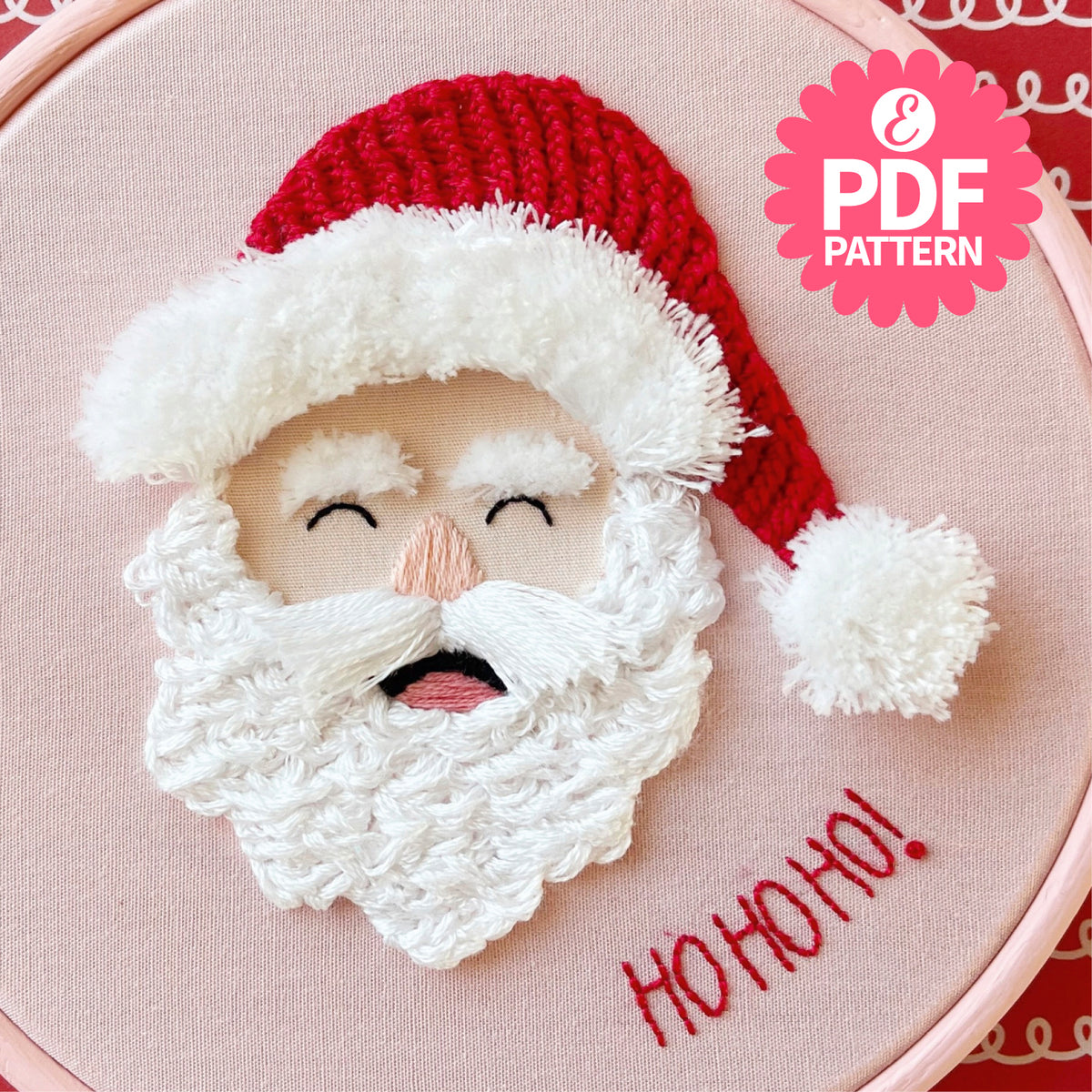 Jolly Santa Hoop Embroidery Pattern PDF