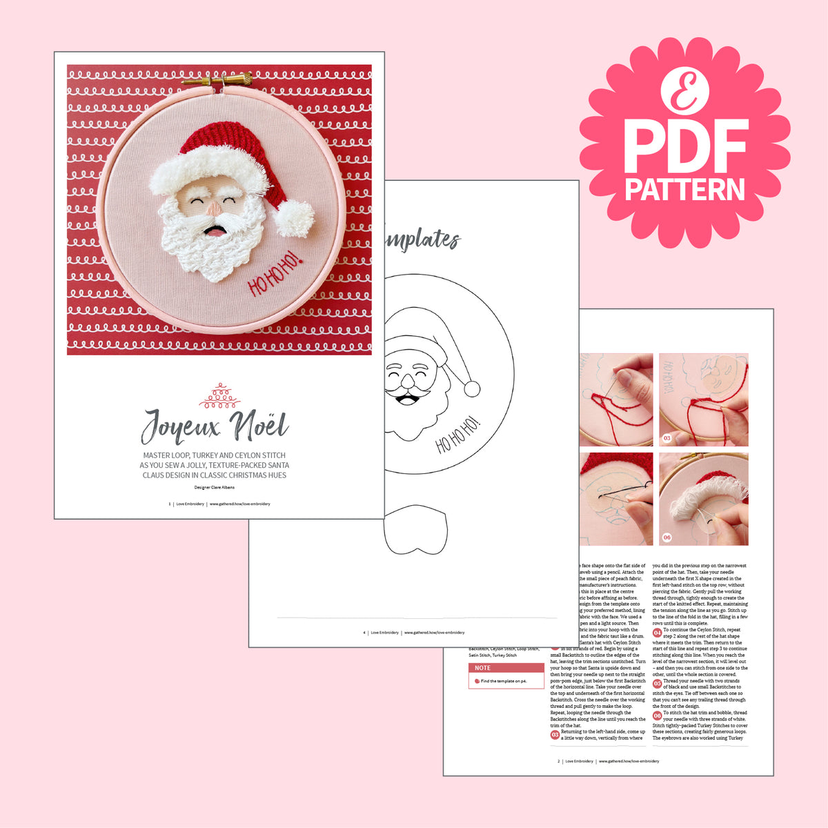 Jolly Santa Hoop Embroidery Pattern PDF