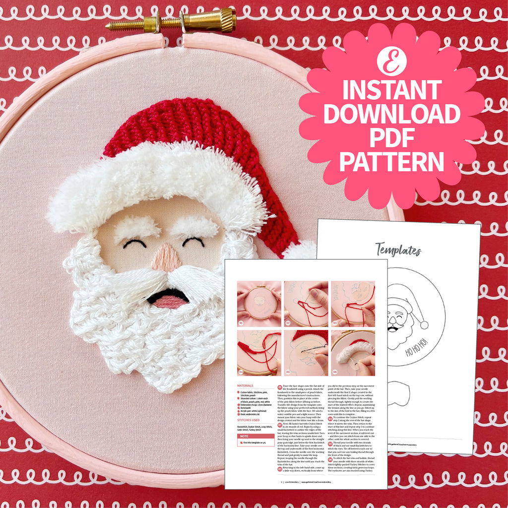 Jolly Santa Hoop Embroidery Pattern PDF