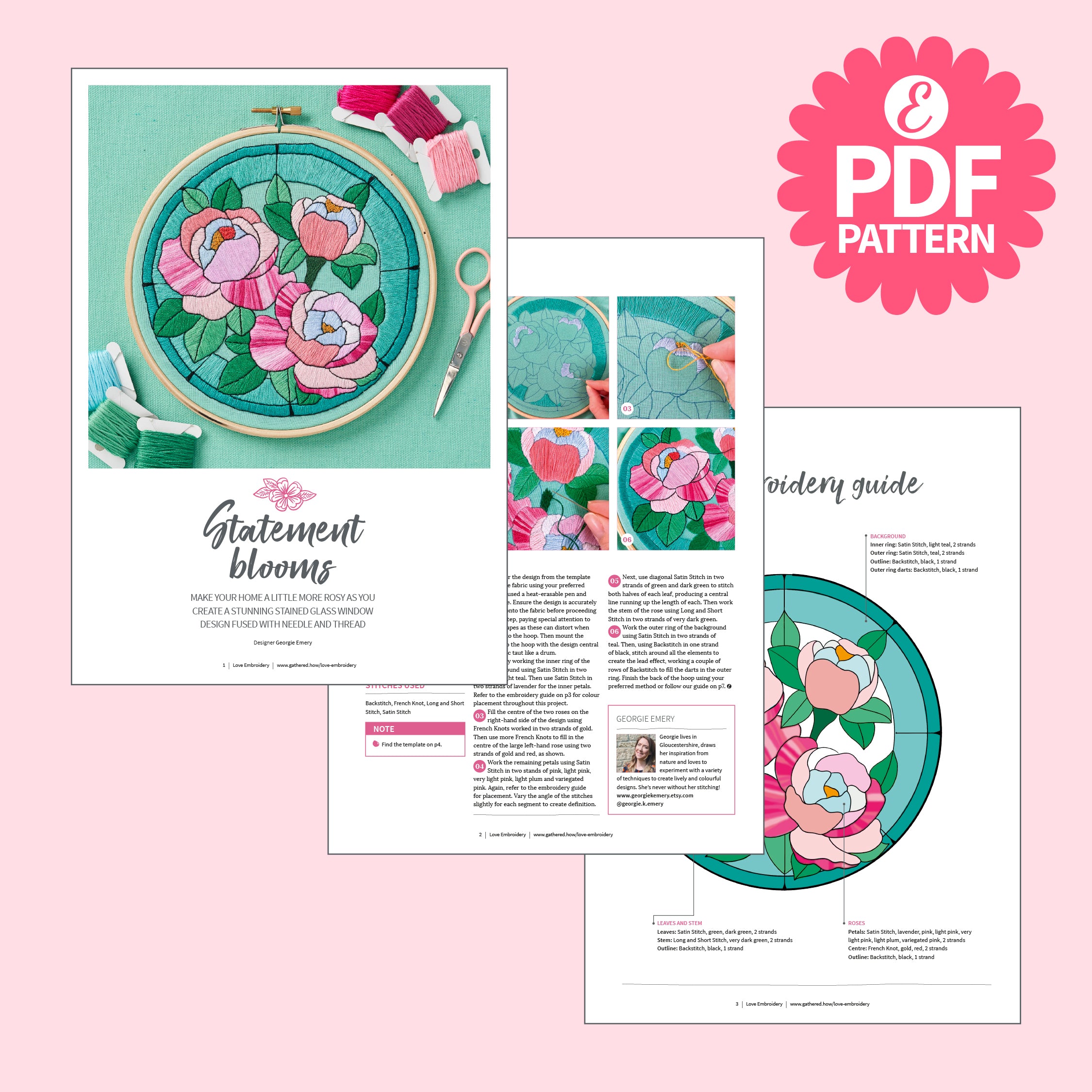 Stained Glass Window Embroidery Hoop Pattern PDF