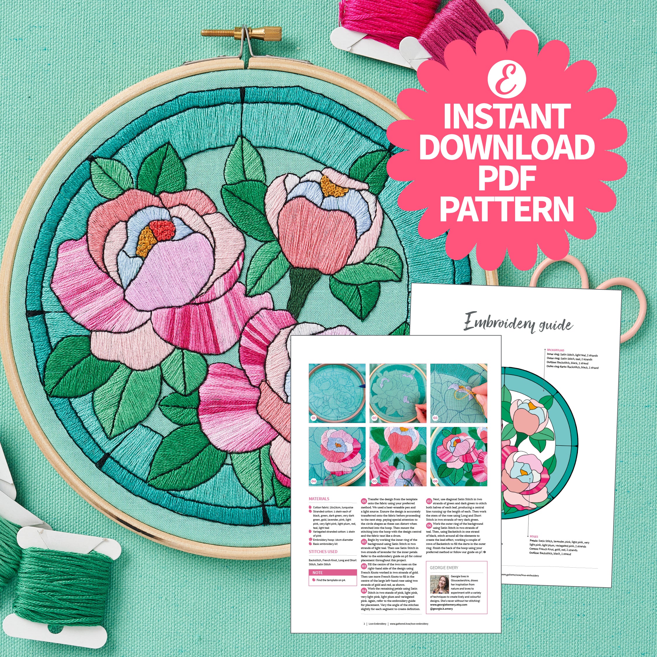 Stained Glass Window Embroidery Hoop Pattern PDF