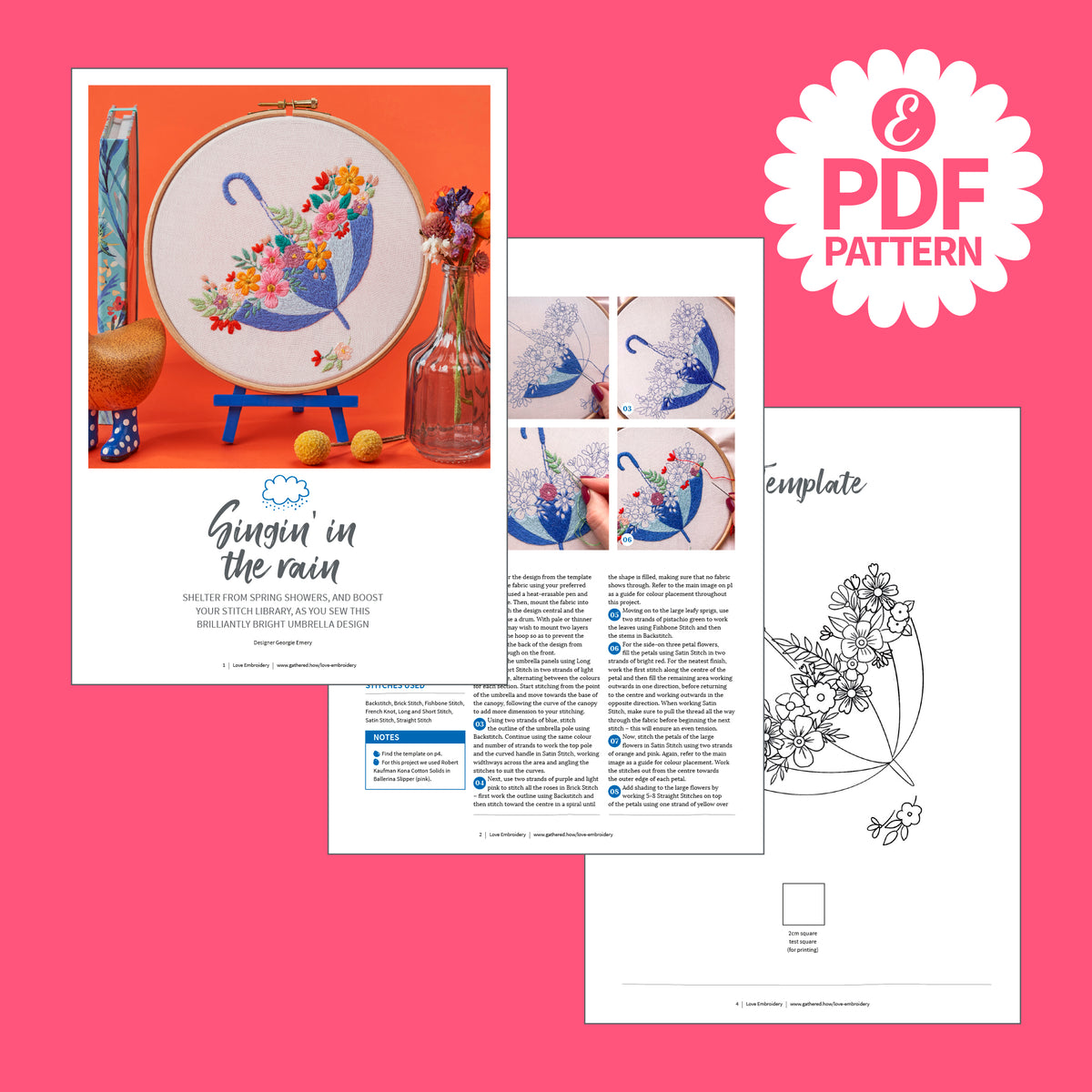Umbrella Embroidery Hoop Pattern PDF
