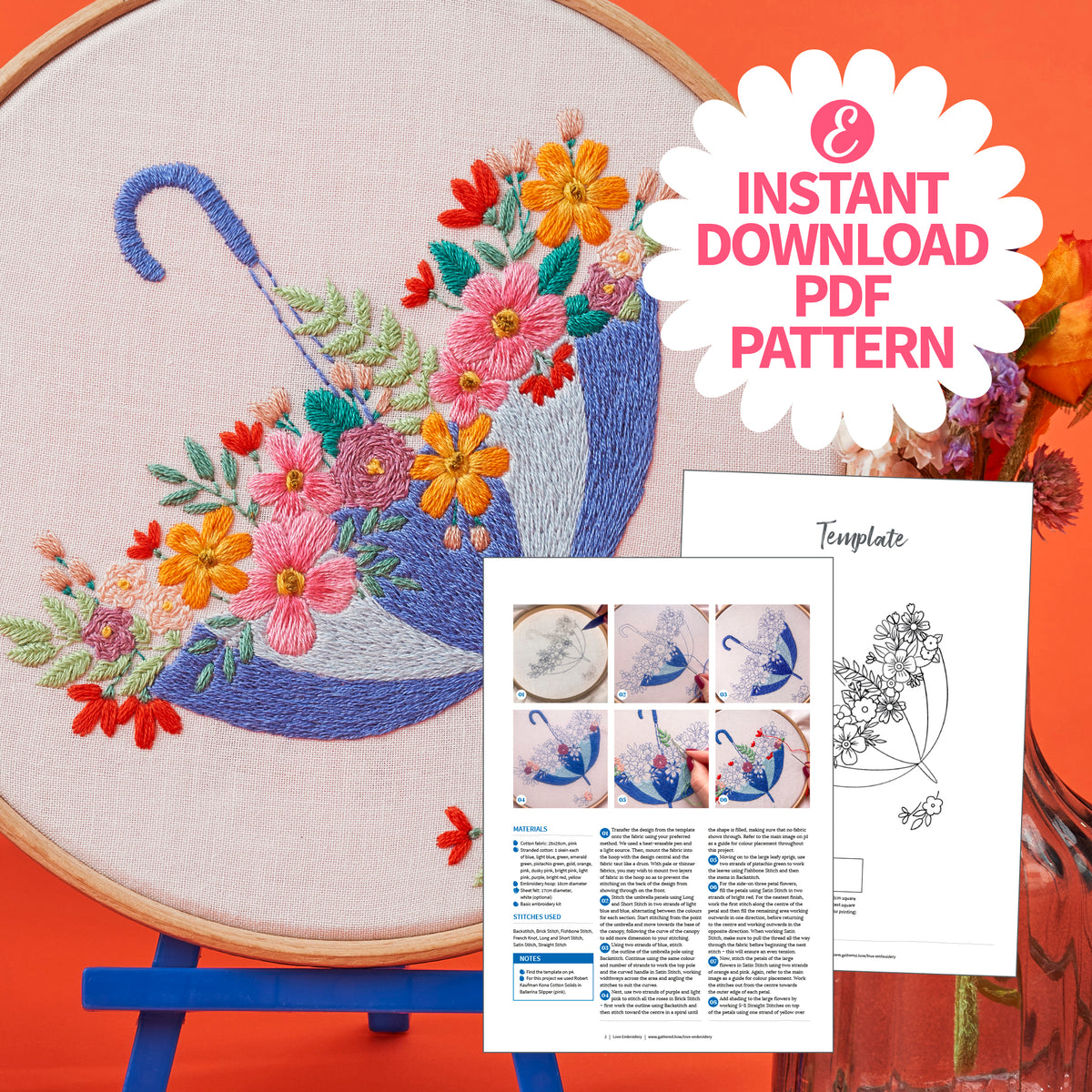 Umbrella Embroidery Hoop Pattern PDF