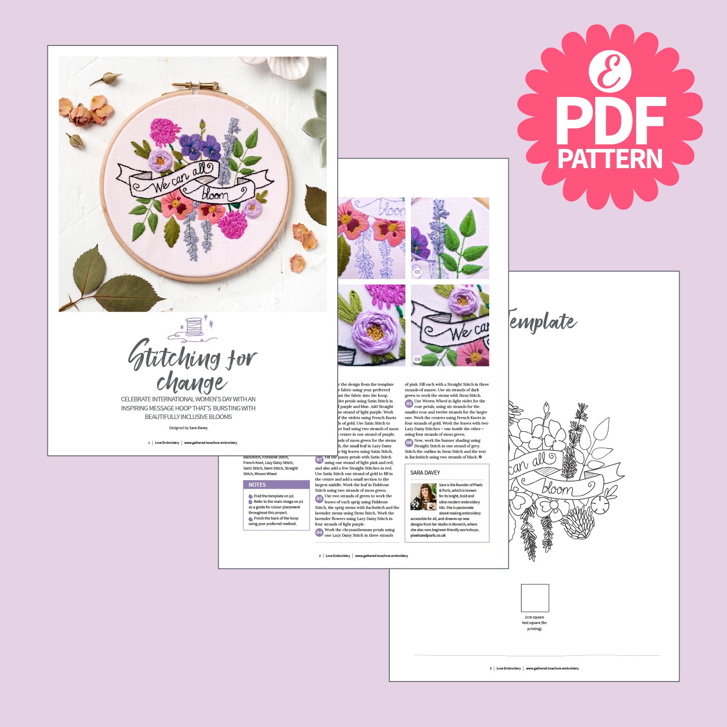 International Women's Day Embroidery Hoop Pattern PDF