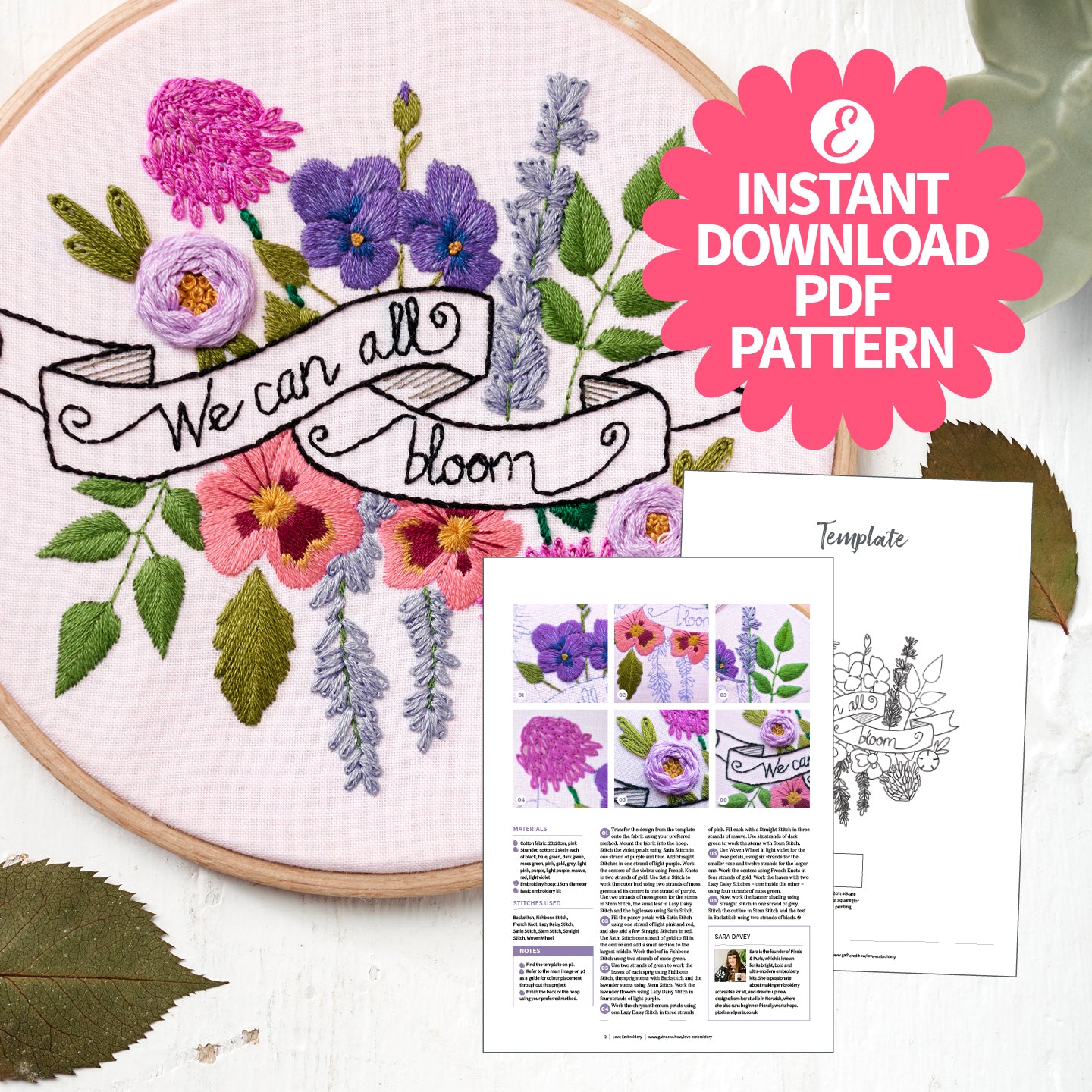 International Women's Day Embroidery Hoop Pattern PDF