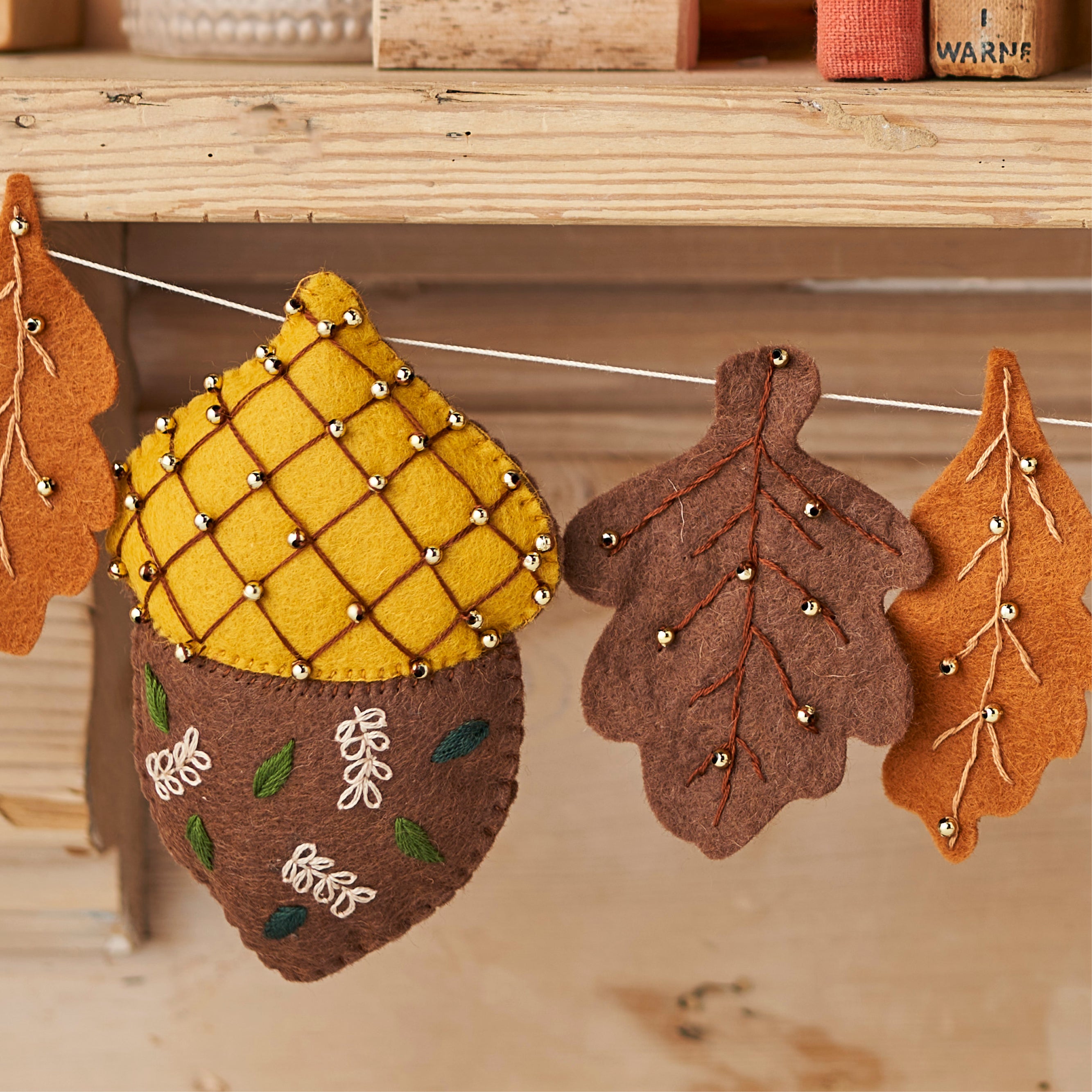 Felt Autumn Acorn Garland Embroidery Pattern PDF