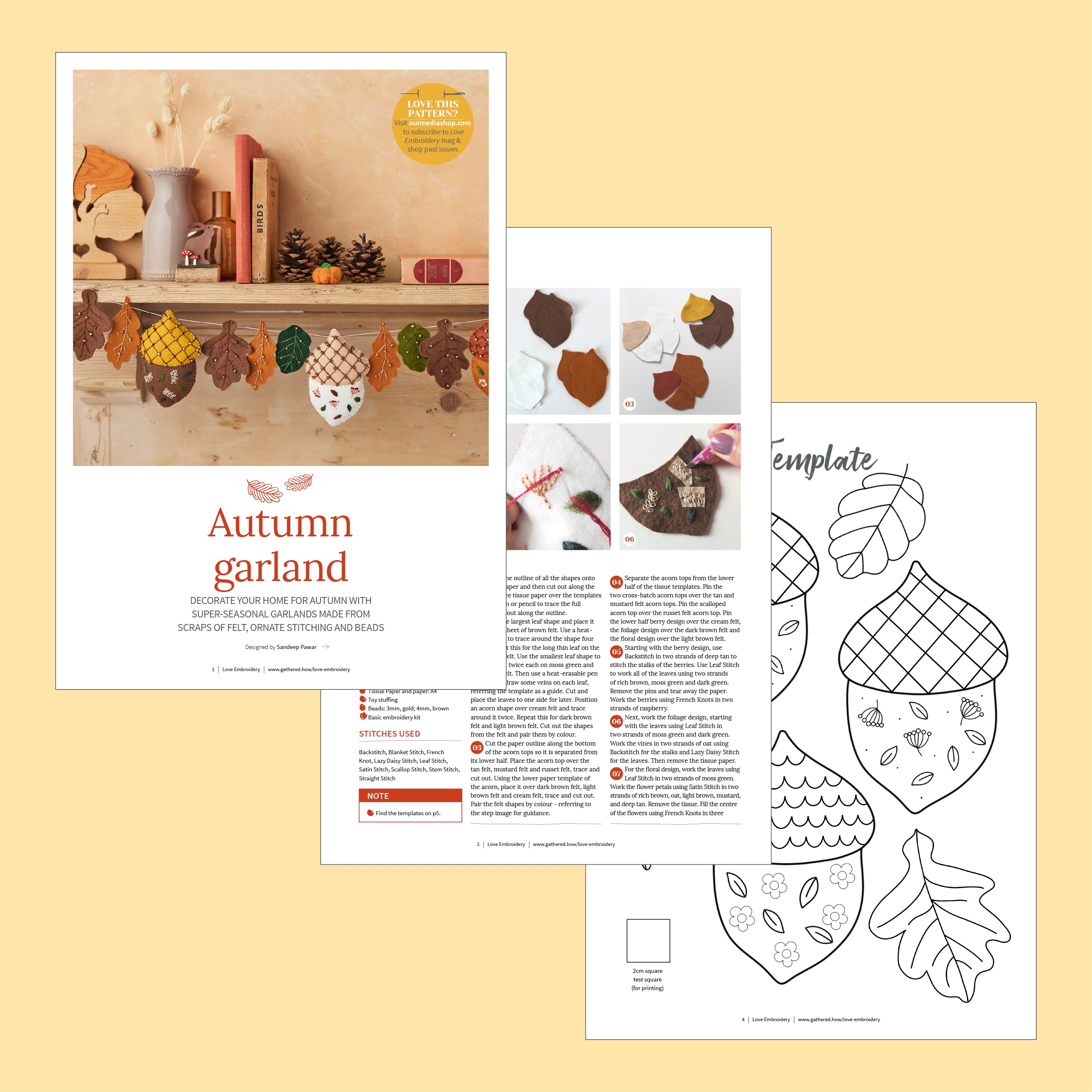 Felt Autumn Acorn Garland Embroidery Pattern PDF
