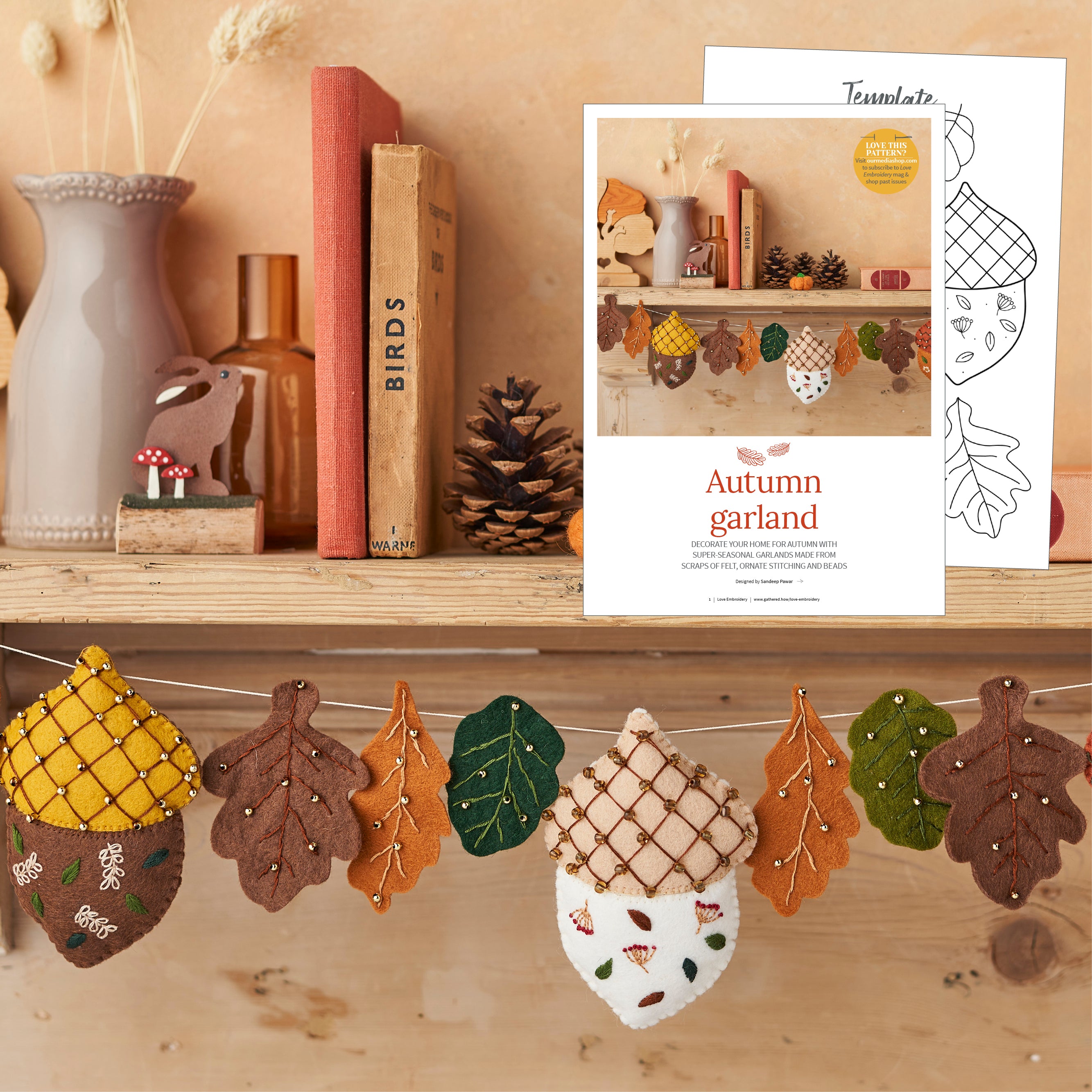 Felt Autumn Acorn Garland Embroidery Pattern PDF