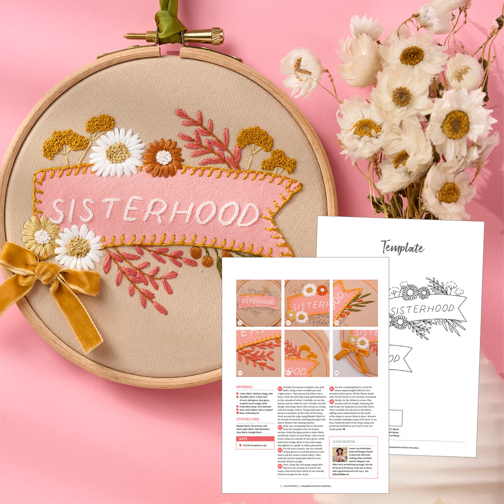 Sisterhood International Women's Day hoop embroidery pattern PDF