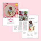 Embroidery kit with pattern guide on a pink background