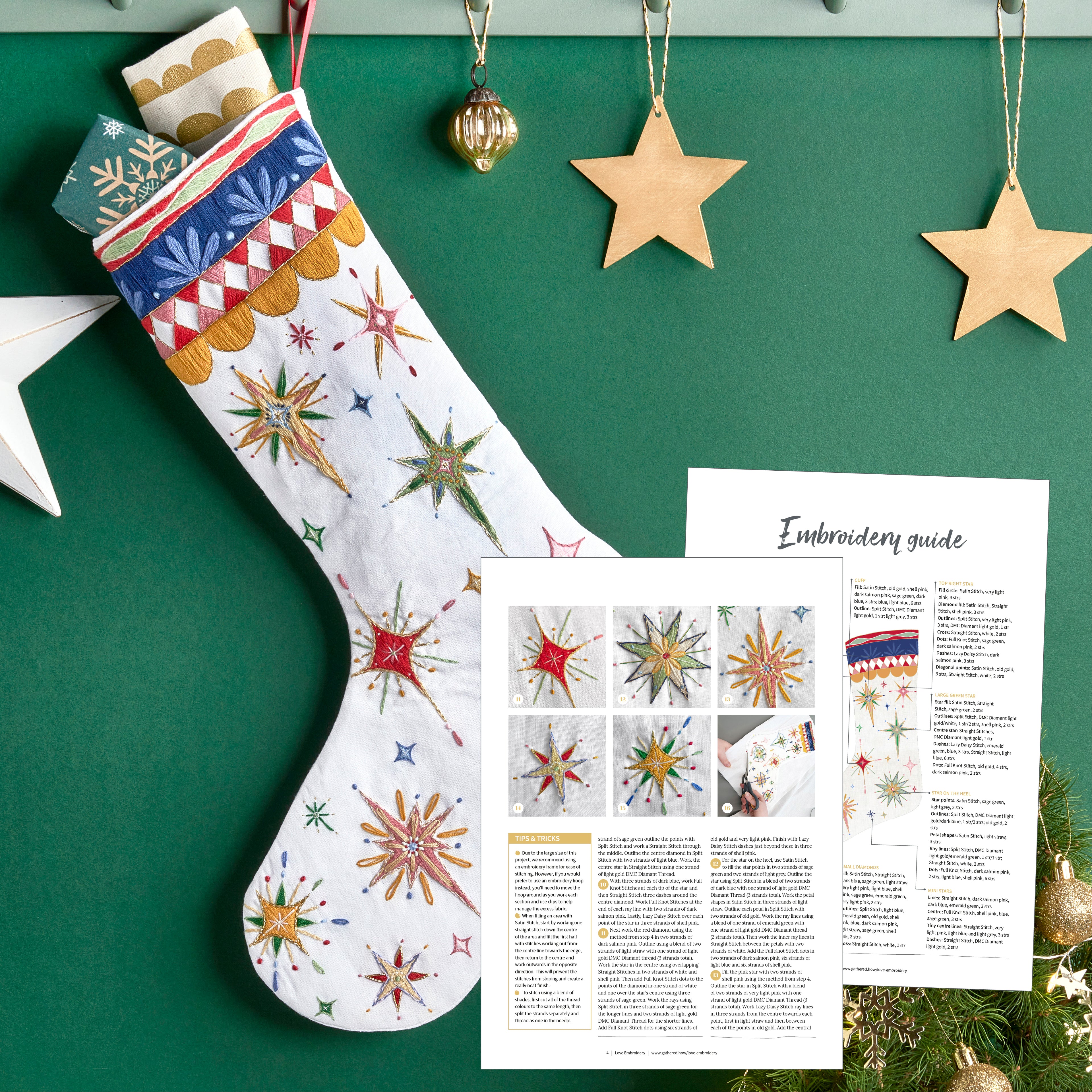 Celestial Stocking Embroidery Pattern PDF
