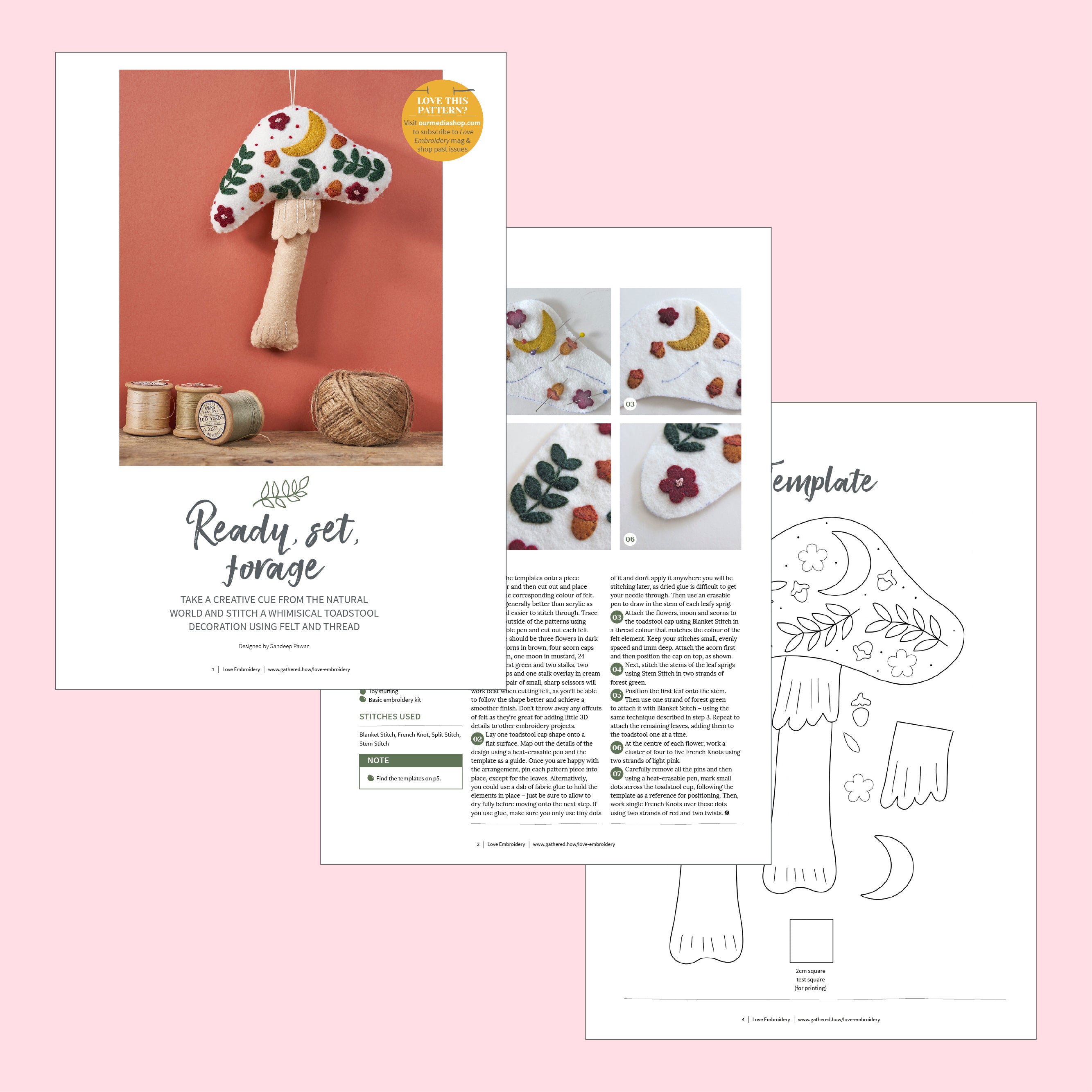 Felt Autumn Toadstool Decoration Embroidery Pattern PDF
