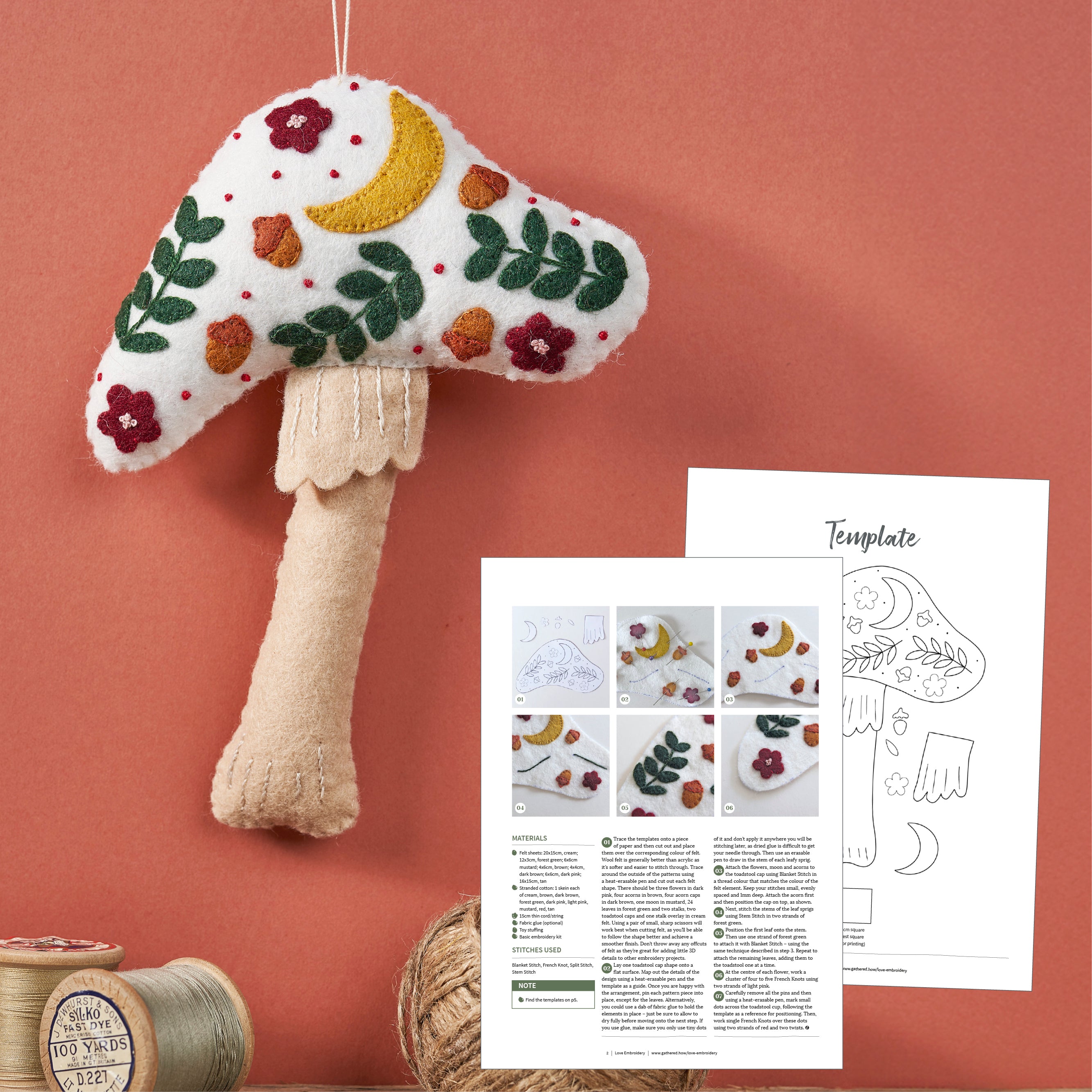 Felt Autumn Toadstool Decoration Embroidery Pattern PDF