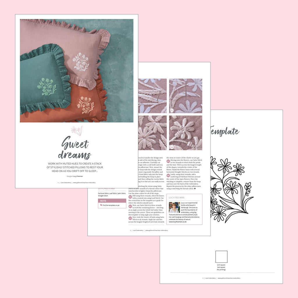 Sweet Dreams Pillowcase Flower Motif Embroidery Pattern PDF