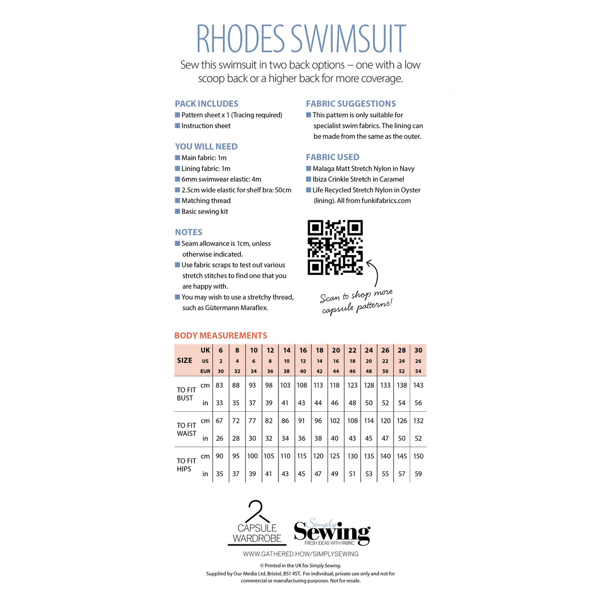 Rhodes Swimsuit Sewing Pattern PDF