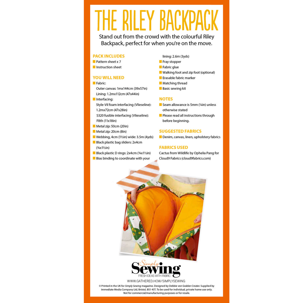 Riley Backpack Sewing Pattern PDF