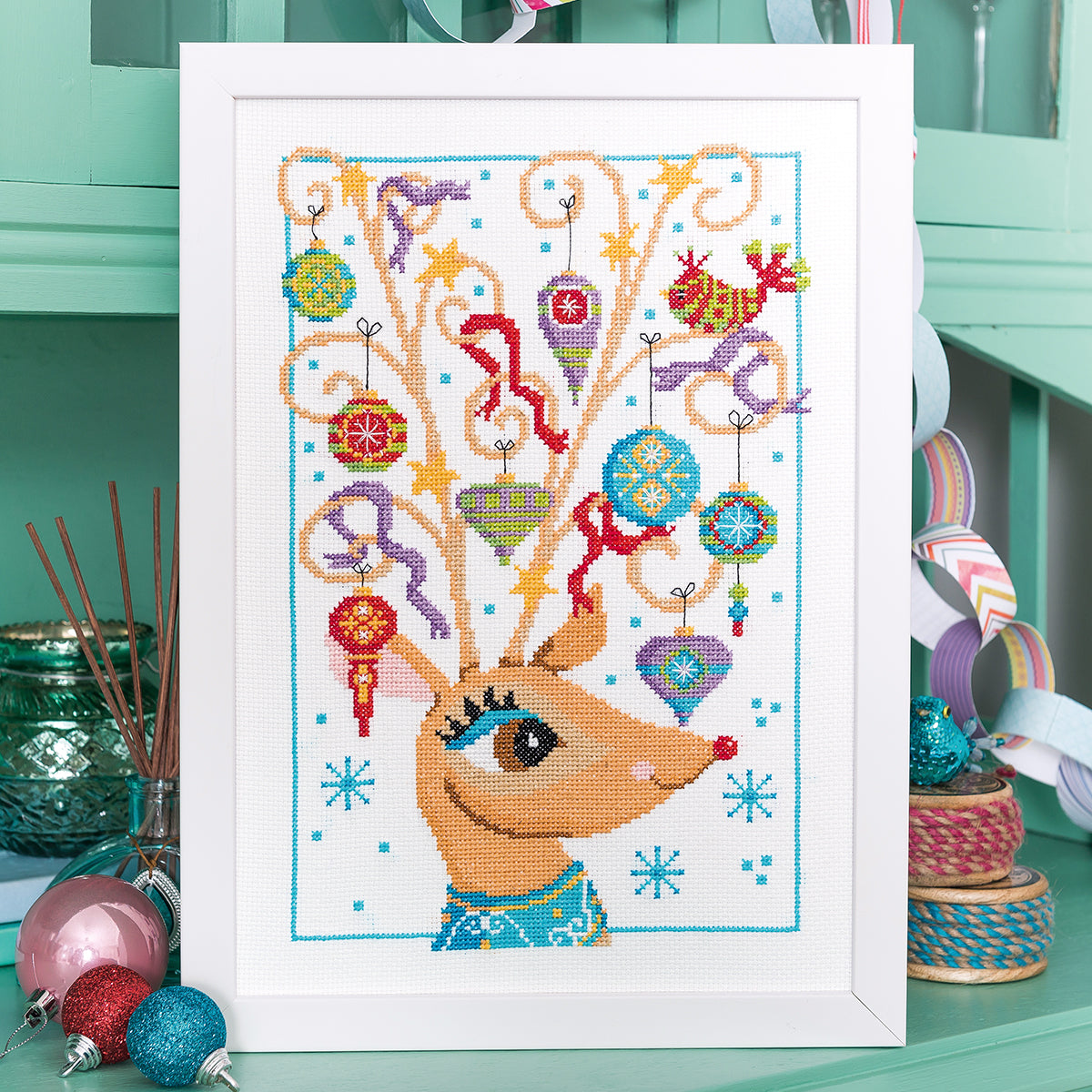 Decorative Christmas Reindeer Cross Stitch Pattern PDF