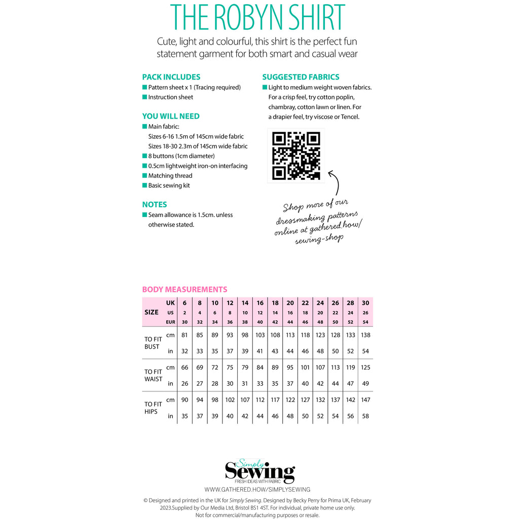 Robyn Shirt Sewing Pattern PDF