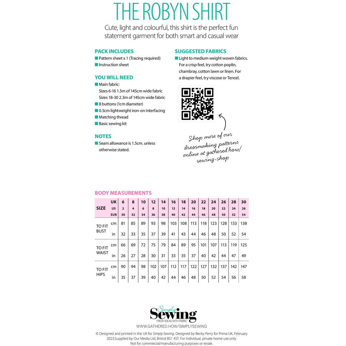 Robyn Shirt Sewing Pattern PDF