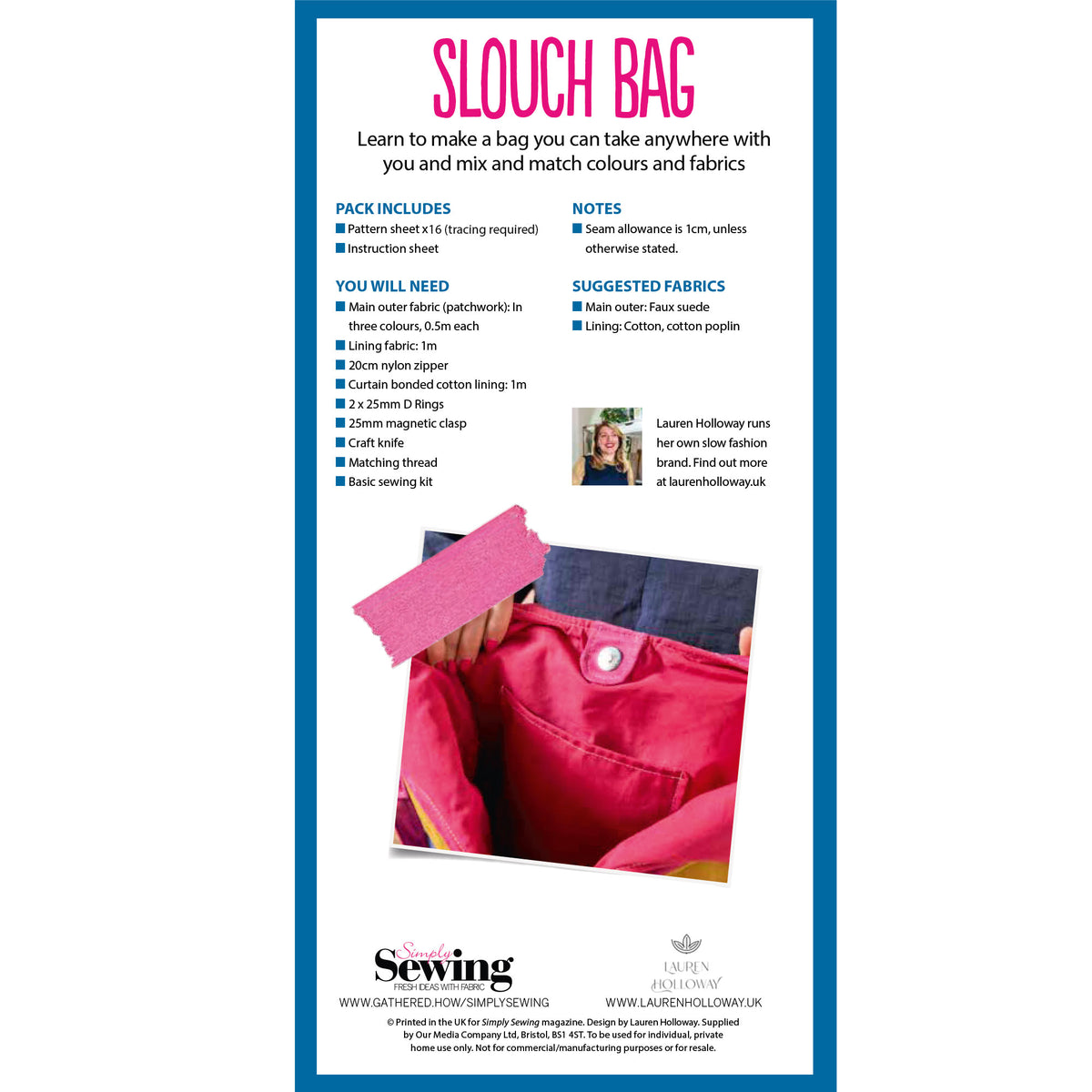 Slouch Tote Bag Sewing Pattern PDF