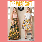 Sewing pattern book cover for 'The Wrap Skirt' with two models wearing skirts.