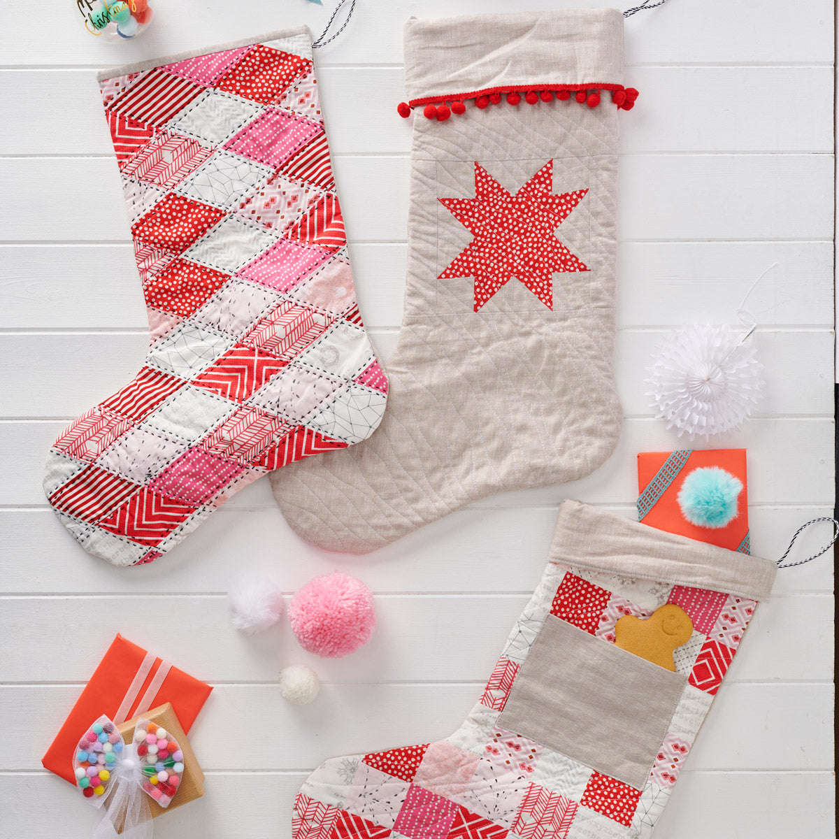 Scarlet & Snow Patchwork Stockings Pattern PDF