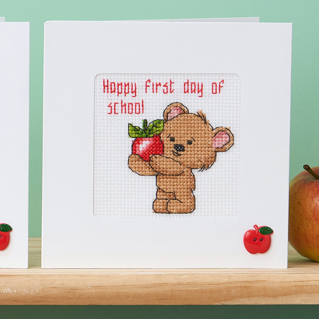 New School Teddy Cards Cross Stitch PDF Patterns