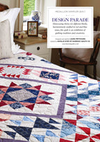 Cover of a quilt patterns magazine featuring a colorful quilt displayed on a bed with a decorative room setting.