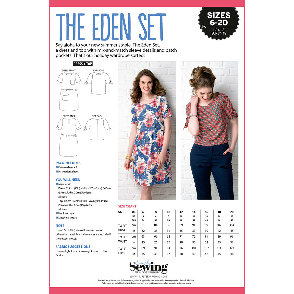 Eden Summer Dress Sewing Pattern Set PDF – Gathered