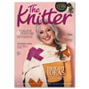 Magazine cover titled 'The Knitter' featuring a woman wearing a knitted garment on a pink background.