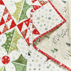 Collection of Christmas-themed fabric squares with various patterns.
