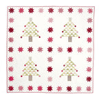 Quilt with Christmas tree and star pattern on a white background