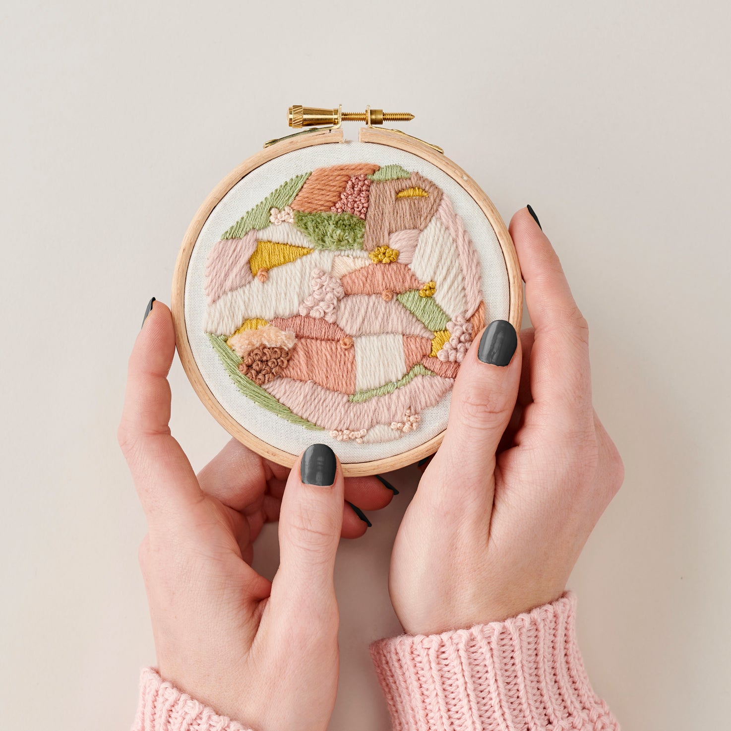 Textured fibre art embroidery hoop pattern