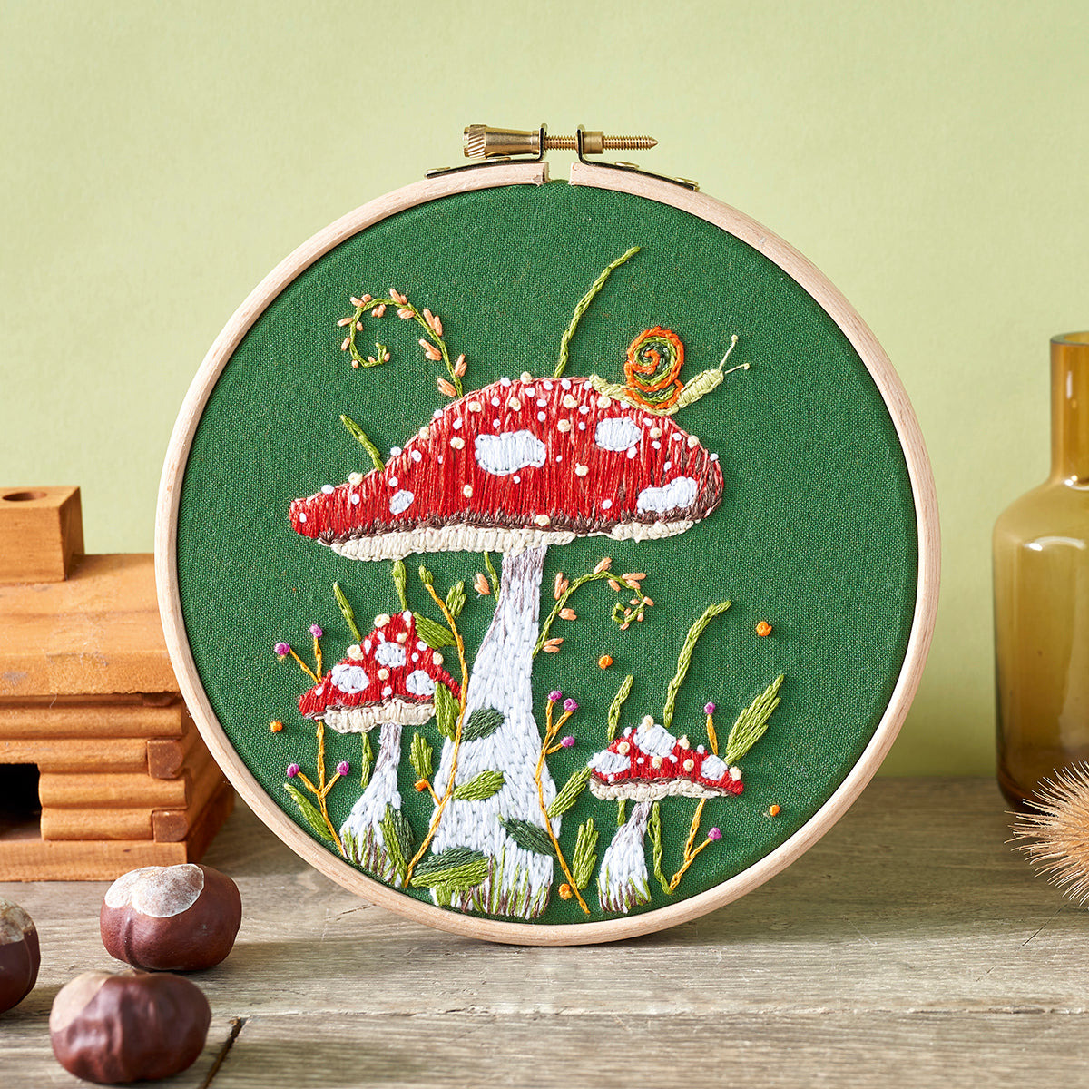 Toadstool with Little Snail Embroidery Hoop Pattern PDF