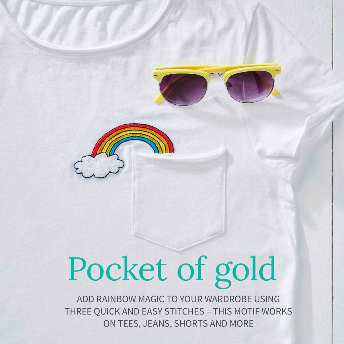 pocket of gold embroidery - rainbow and sunglasses