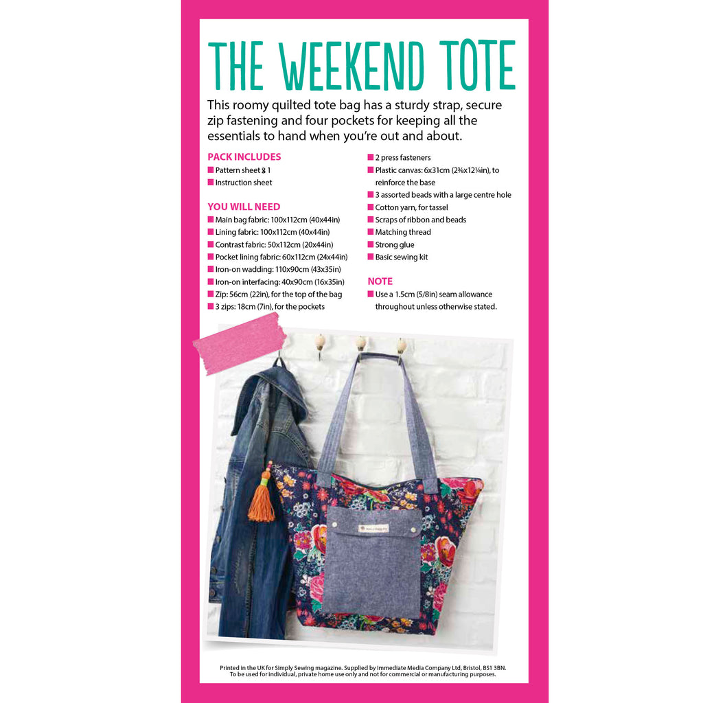 Weekend Tote Bag Sewing Pattern PDF