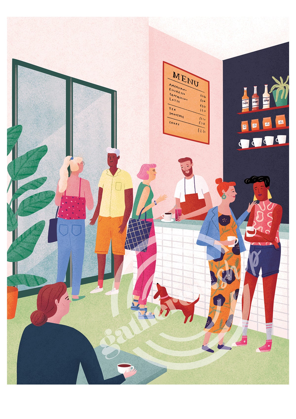 'Cafe Friends' Digital Art Print PDF by Bett Norris