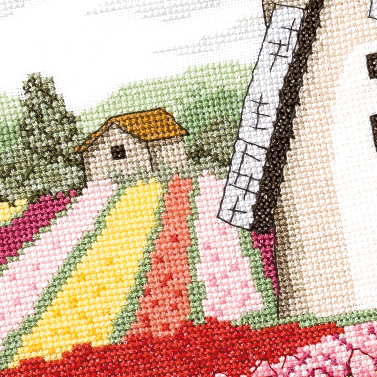 Windmill Tulip Field Cross Stitch PDF Pattern