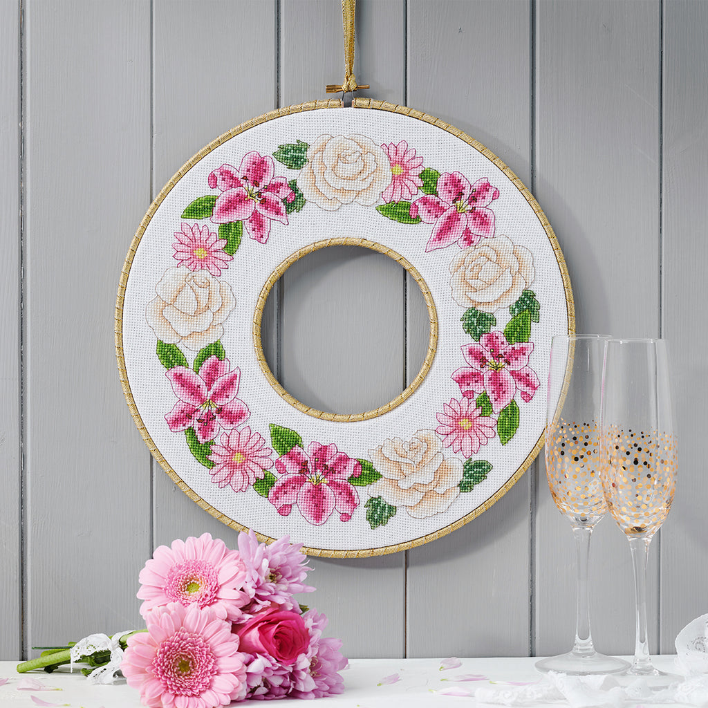 Floral Double Hoop Wreath Cross Stitch PDF Pattern