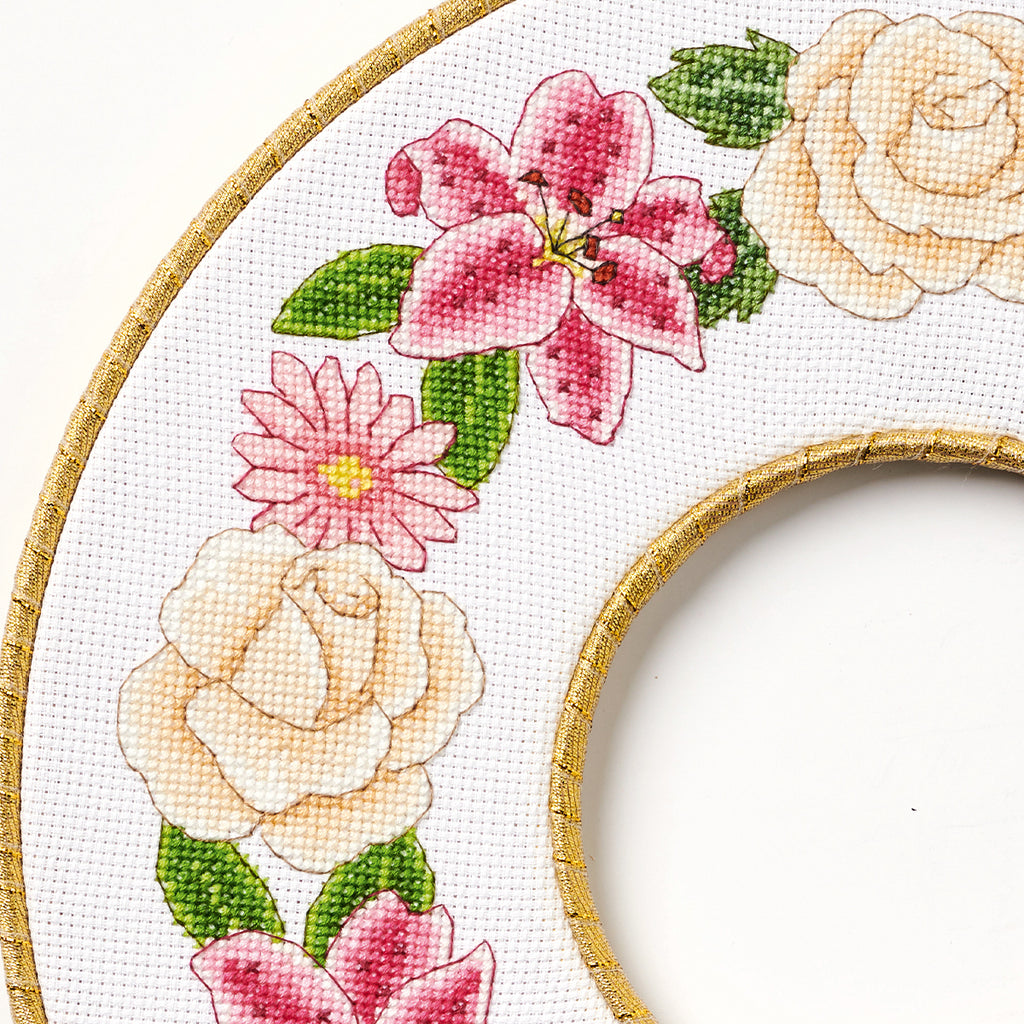 Floral Double Hoop Wreath Cross Stitch PDF Pattern