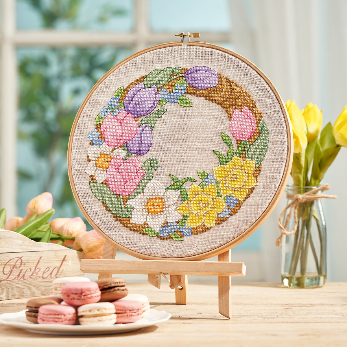 Spring Flower Wreath Cross Stitch PDF Pattern