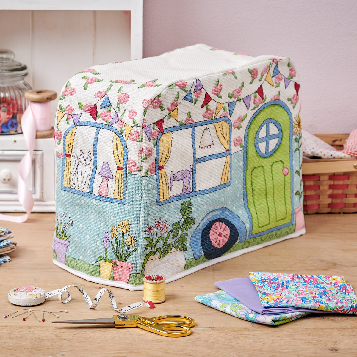 Caravan Sewing Machine Cover Cross Stitch PDF Pattern