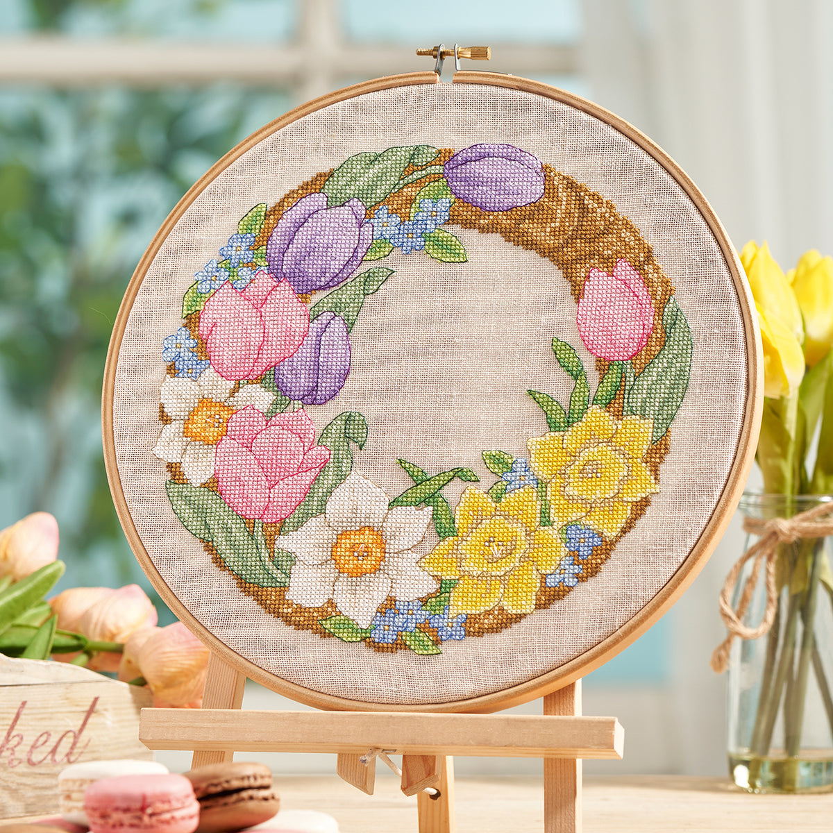 Spring Flower Wreath Cross Stitch PDF Pattern