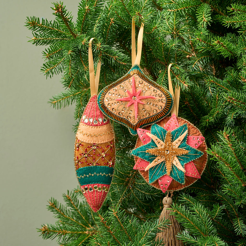 Fancy Felt Christmas Tree Bauble Decorations Embroidery Pattern PDF (3 designs included)