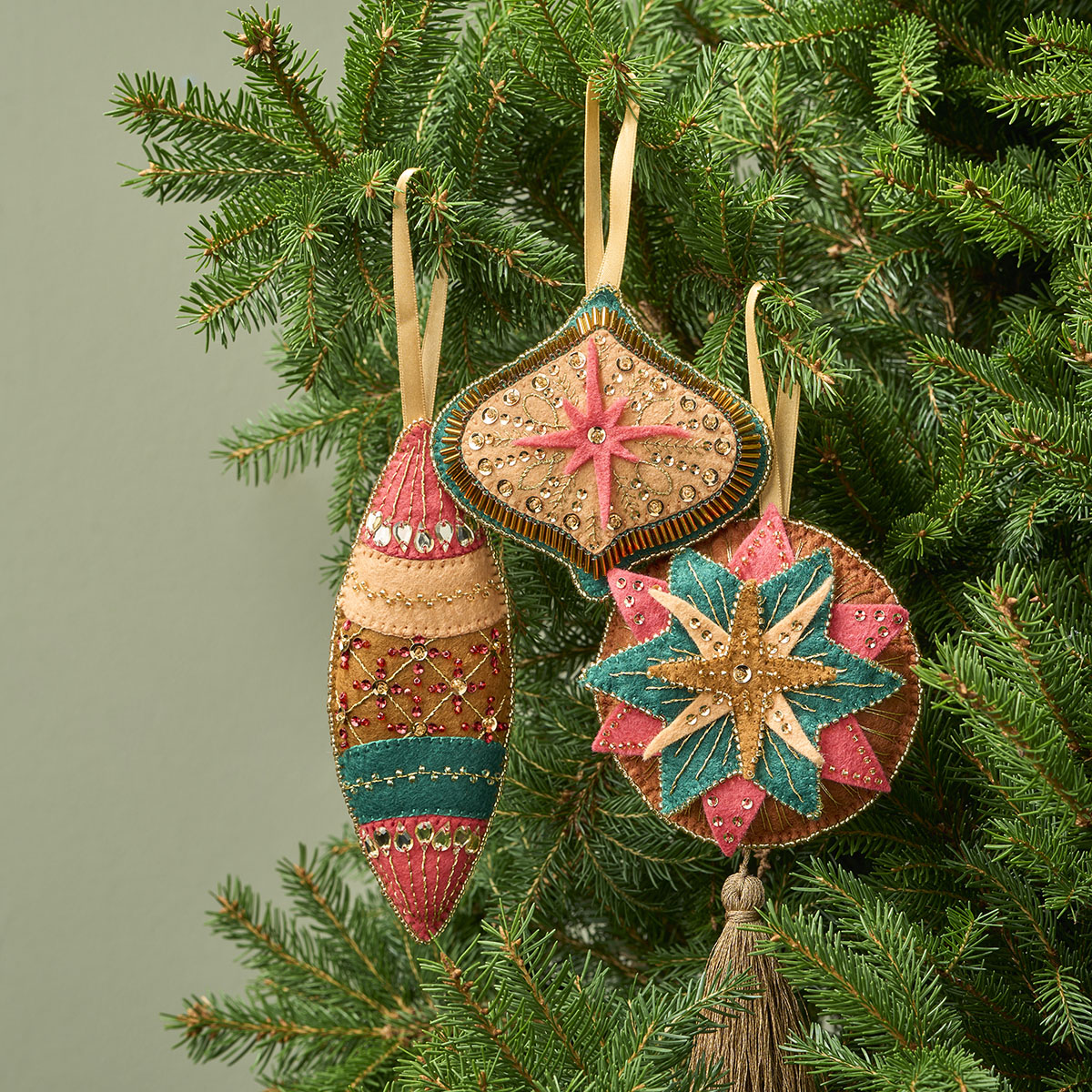 Fancy Felt Christmas Tree Bauble Decorations Embroidery Pattern PDF (3 designs included)