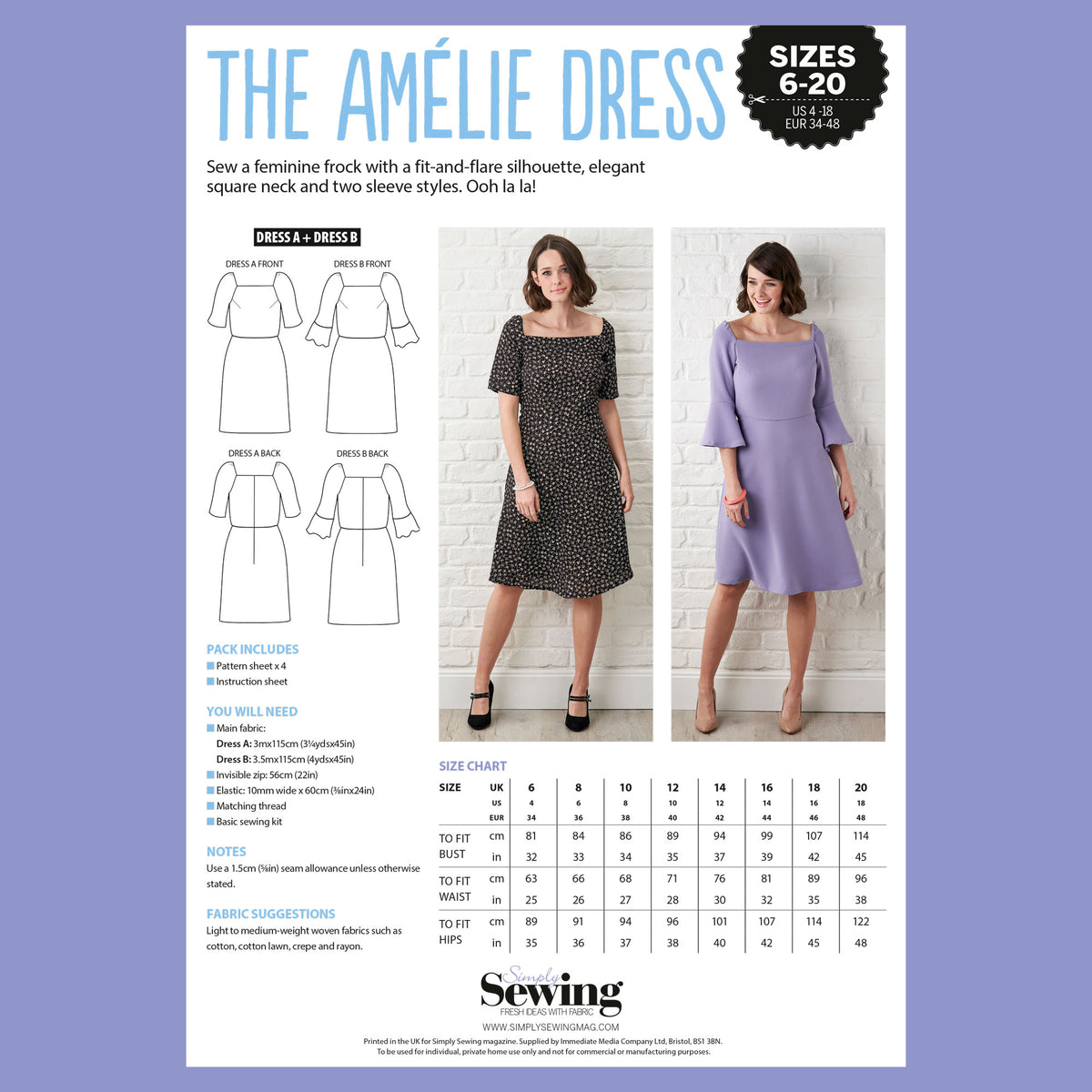 Amelie Dress Sewing Pattern PDF