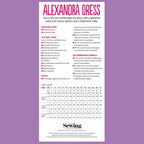 Sewing pattern for Alexandra Dress on a purple background
