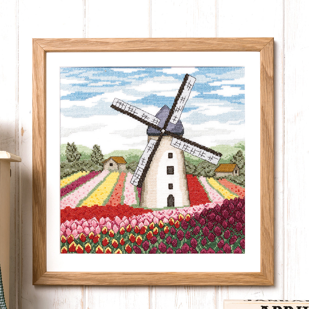 Windmill Tulip Field Cross Stitch PDF Pattern